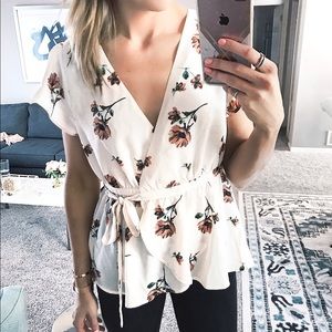 June & Hudson Floral Wrap Blouse